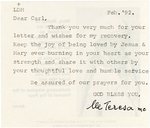 MOTHER TERESA TYPED & SIGNED NOTE MISSIONARIES OF CHARITY.