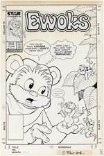 EWOKS #11 COMIC BOOK COVER ORIGINAL ART BY WARREN KREMER.