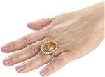 LARGE 14K YELLOW GOLD CITRINE AND PEARL RING.