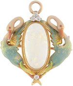 14K YELLOW GOLD AUSTRALIAN OPAL AND DIAMOND BROOCH/PENDANT.