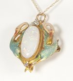 14K YELLOW GOLD AUSTRALIAN OPAL AND DIAMOND BROOCH/PENDANT.