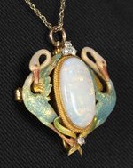 14K YELLOW GOLD AUSTRALIAN OPAL AND DIAMOND BROOCH/PENDANT.