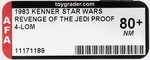 STAR WARS: REVENGE OF THE JEDI (1983) - 4-LOM PROOF CARD AFA 80+ NM.