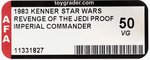 STAR WARS: REVENGE OF THE JEDI (1983) - IMPERIAL COMMANDER PROOF CARD AFA 50 VG.