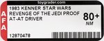 STAR WARS: REVENGE OF THE JEDI (1983) - AT-AT DRIVER PROOF CARD AFA 80+ NM.