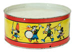 MICKEY AND FRIENDS LARGE LITHO METAL DRUM BY OHIO ART 1930s.