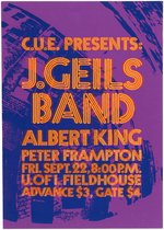 THE J. GEILS BAND & PETER FRAMPTON 1972 IOWA CITY, IOWA CONCERT POSTER & PRODUCTION ART.