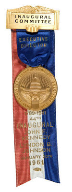 HIGH RANK KENNEDY/JOHNSON JANUARY 20TH 1961 RIBBON BADGE FROM THE OFFICIAL INAUGURAL COMMITTEE.