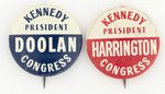 KENNEDY: DOOLAN & HARRINGTON PAIR OF JFK LITHO COATTAIL BUTTONS.