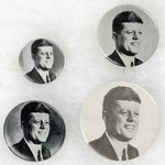 GROUP OF FOUR GRAYTONE KENNEDY PORTRAIT BUTTONS.