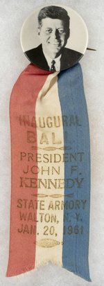 KENNEDY INAUGURAL BALL WALTON, NY RIBBON BADGE.