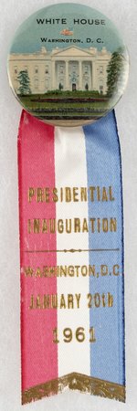 KENNEDY: COLORFUL PRESIDENTIAL INAUGURATION 1961 RIBBON BADGE.