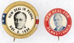 PAIR OF NEW DEAL PENNSYLVANIA PORTRAIT BUTTONS.