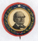 COLORFUL STAR AND WREATH 1908 BRYAN PORTRAIT BUTTON.