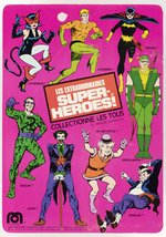 WORLD'S GREATEST SUPER-HEROES BATMAN MEGO FRENCH ISSUE ACTION FIGURE ON PIN PIN TOYS CARD.