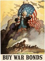 WWII N. C. WYETH UNCLE SAM IN BATTLE WAR BONDS POSTER.