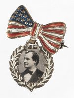 1896 BRYAN SHIELD AND FLAG RIBBON PIN.