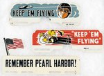 WWII TRIO OF HOMEFRONT LICENSE PLATE ATTACHMENTS INC. PEARL HARBOR FLAG.