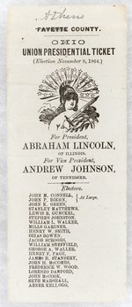LINCOLN & JOHNSON 1864 ATHENS COUNTY, OHIO CAMPAIGN BALLOT.