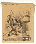 1928 AL SMITH TAMMANY HALL TIGER PROHIBITION ORIGINAL CARTOON ART.