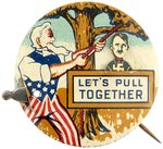 UNCLE SAM HANGING HITLER MECHANICAL BUTTON.