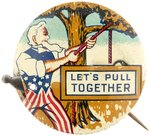 UNCLE SAM HANGING HITLER MECHANICAL BUTTON.