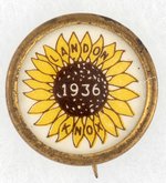 ODD LANDON KNOX 1936 SUNFLOWER NAME BUTTON.