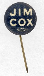 TINY BLUE & WHITE JIM COX NAME BUTTON.