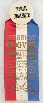 HERBERT HOOVER 1928 OFFICIAL CHALLENGER NJ BADGE.