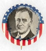 ROOSEVELT PATRIOTIC STARS & STRIPES PORTRAIT BUTTON.