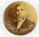 SILAS C. SWALLOW PROHIBITON PARTY SEPIA PORTRAIT BUTTON.