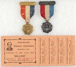 1908 PROHIBITION PARTY CONVENTION TICKET AND BADGES.