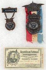 ROOSEVELT: 1904 REPUBLICAN NATIONAL CONVENTION TICKET AND BADGES.