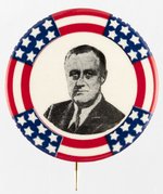 LARGE STARS AND STRIPES FRANKLIN ROOSEVELT PORTRAIT BUTTON.