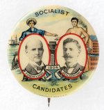 CLASSIC & COLORFUL 1904 DEBS/HANFORD SOCIALIST CANDIDATES JUGATE BUTTON.