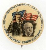 ROOSEVELT ENDORSEMENT 1906 EDWIN STUART PA GOVERNOR BUTTON.