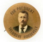 GOLD FOR PRESIDENT THEODORE ROOSEVELT PORTRAIT BUTTON.