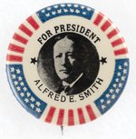 COLORFUL STARS & STRIPES ALFRED E. SMITH FOR PRESIDENT PORTRAIT BUTTON.