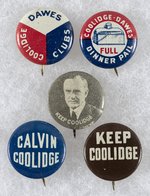 GROUP OF FIVE COOLIDGE LITHO BUTTONS.