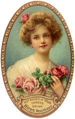 HIRES ROOTBEER LADY WITH ROSES SUPERB COLOR POCKET MIRROR C. 1905.
