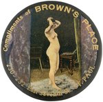 COMPLIMENTS OF BROWN'S PLACE ST. PAUL POCKET  MIRROR W/FULL FIGURE NUDE POSING.