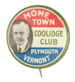"HOME TOWN COOLIDGE CLUB" BUTTON.