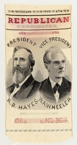 HAYES & WHEELER 1876 WOVEN SILK JUGATE RIBBON.