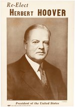 "RE-ELECT HERBERT HOOVER" 1932 GOP CAMPAIGN PORTRAIT POSTER.