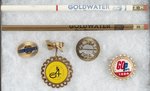 ASSORTED GROUPING OF GOLDWATER PINS AND PAIR OF CAMPAIGN PENCILS.
