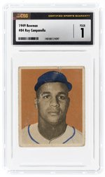 1949 BOWMAN #84 ROY CAMPANELLA (HOF) ROOKIE CARD CSG 1 POOR.