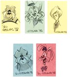 PHIL NIBBELINK ORIGINAL ART SKETCH LOT OF FIVE ANIMATED DISNEY & BLUTH CHARACTERS.