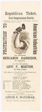 HARRISON & MORTON 1888 "PROTECTION TO AMERICAN INDUSTRIES" MD BALLOT.