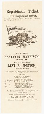 HARRISON & MORTON 1888 MD BALLOT W/ RACCOON WHIG SYMBOL.