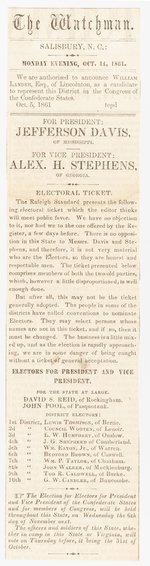 DAVIS & STEPHENS 1861 NORTH CAROLINA CONFEDERATE BALLOT.